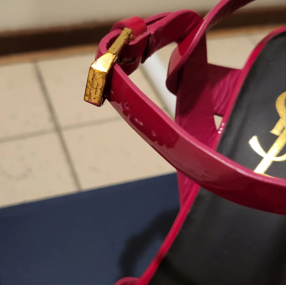 Authentic Saint Laurent Tribute Sandals in Fuchsia - Picture 6 of 11